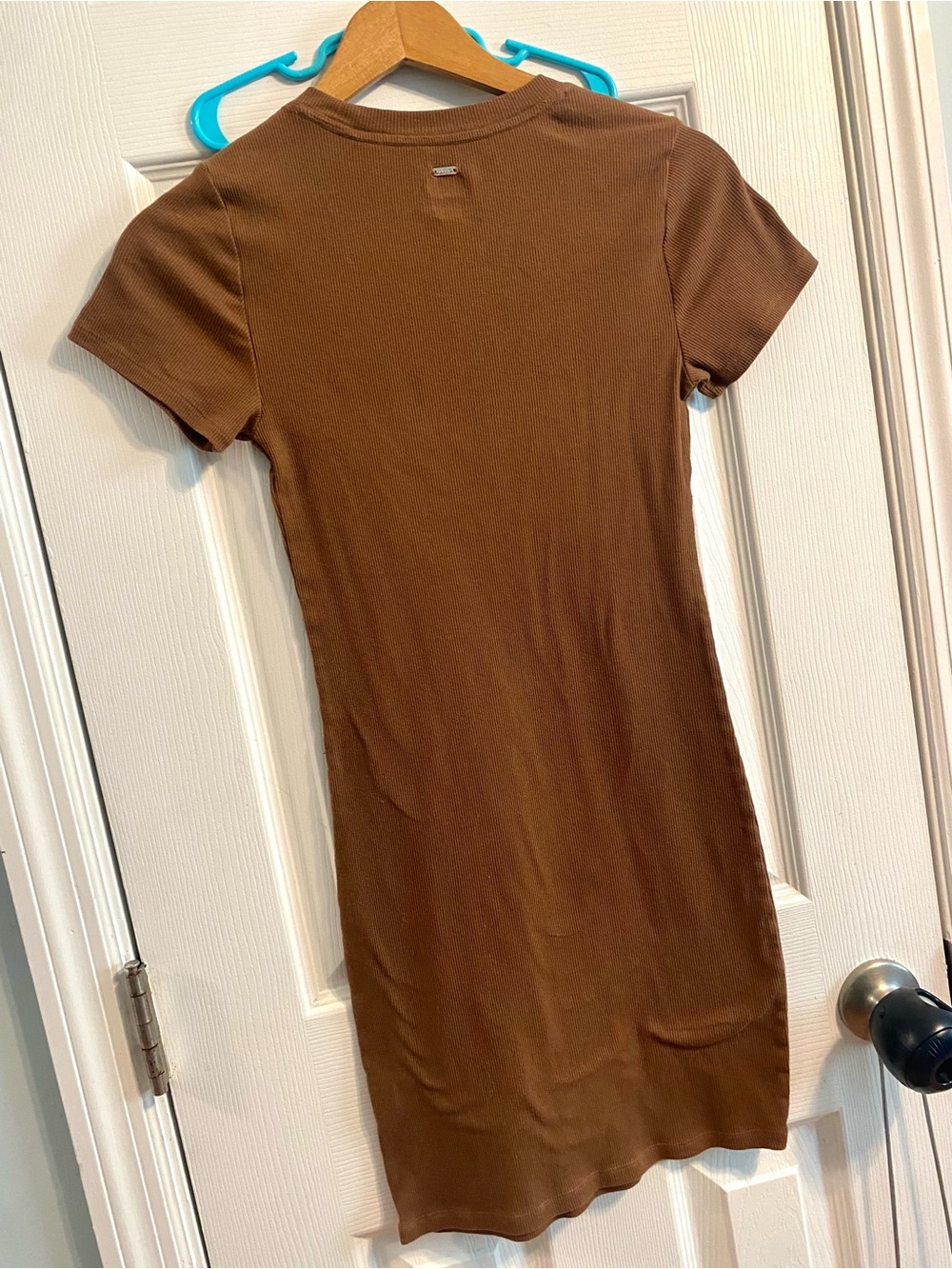 🤎🩷 VS PINK RIBBED SUMMER DRESS T-SHIRT DRESS BROWN STRETCHY SIZE SMALL - Picture 6 of 9